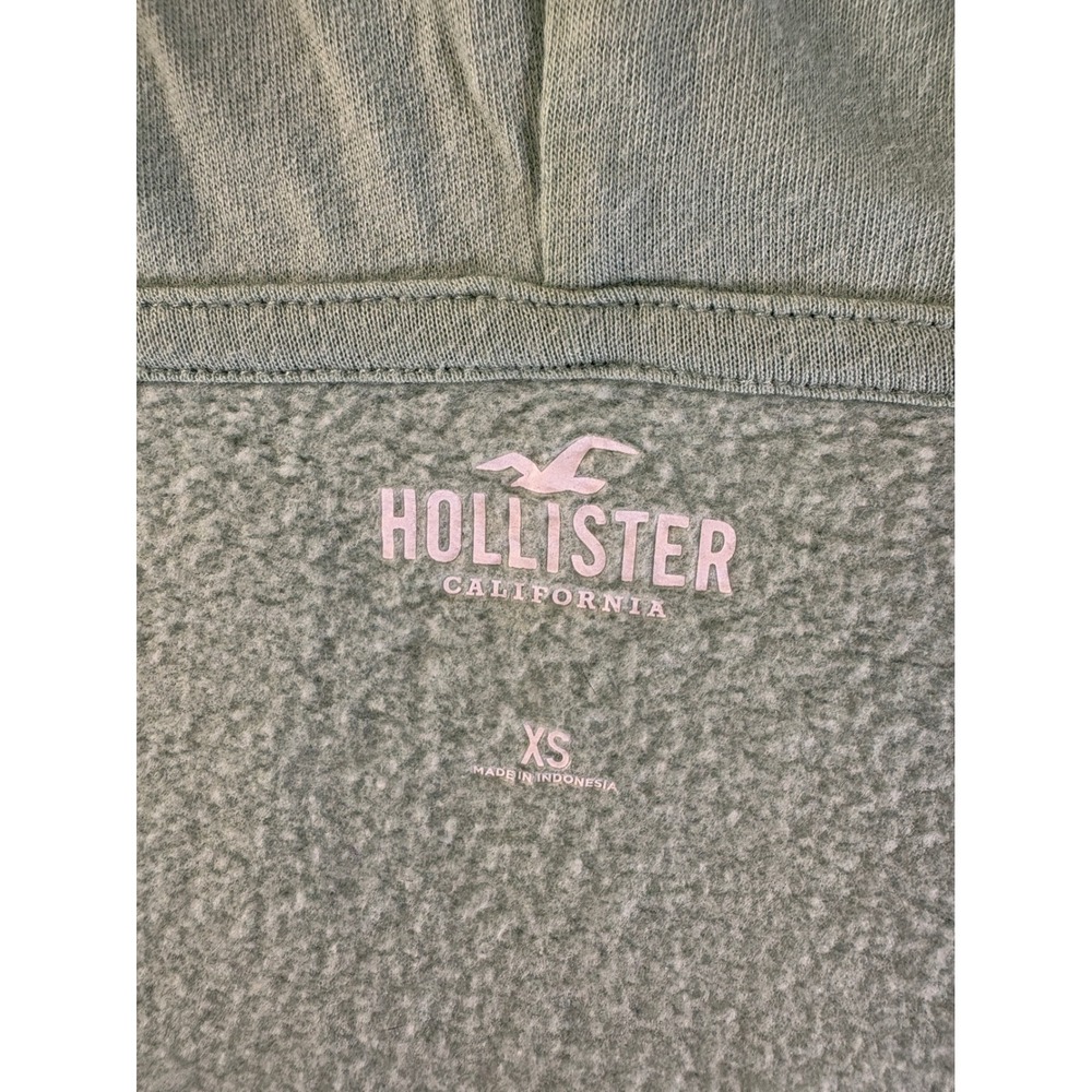 Hollister Womens XS Sage Green Cropped Zip Up Hoodie Curved Hem Fleece 352F2652 - Picture 3 of 12